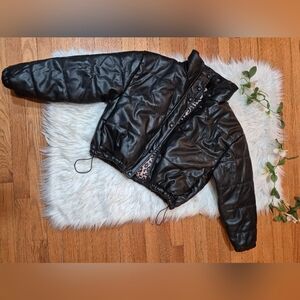 ME JANE Black Women's Puffer Faux Leather Jacket SIZE M.